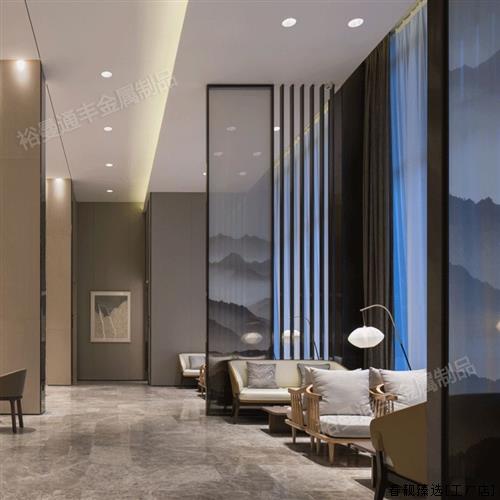 新中式风格售楼i处屏风效果图设计定制办公室不锈钢玻璃隔断屏风