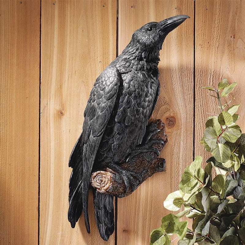 跨境独立站户外花园黑乌鸦的栖木墙雕塑墙面挂饰件树脂雕塑工艺品