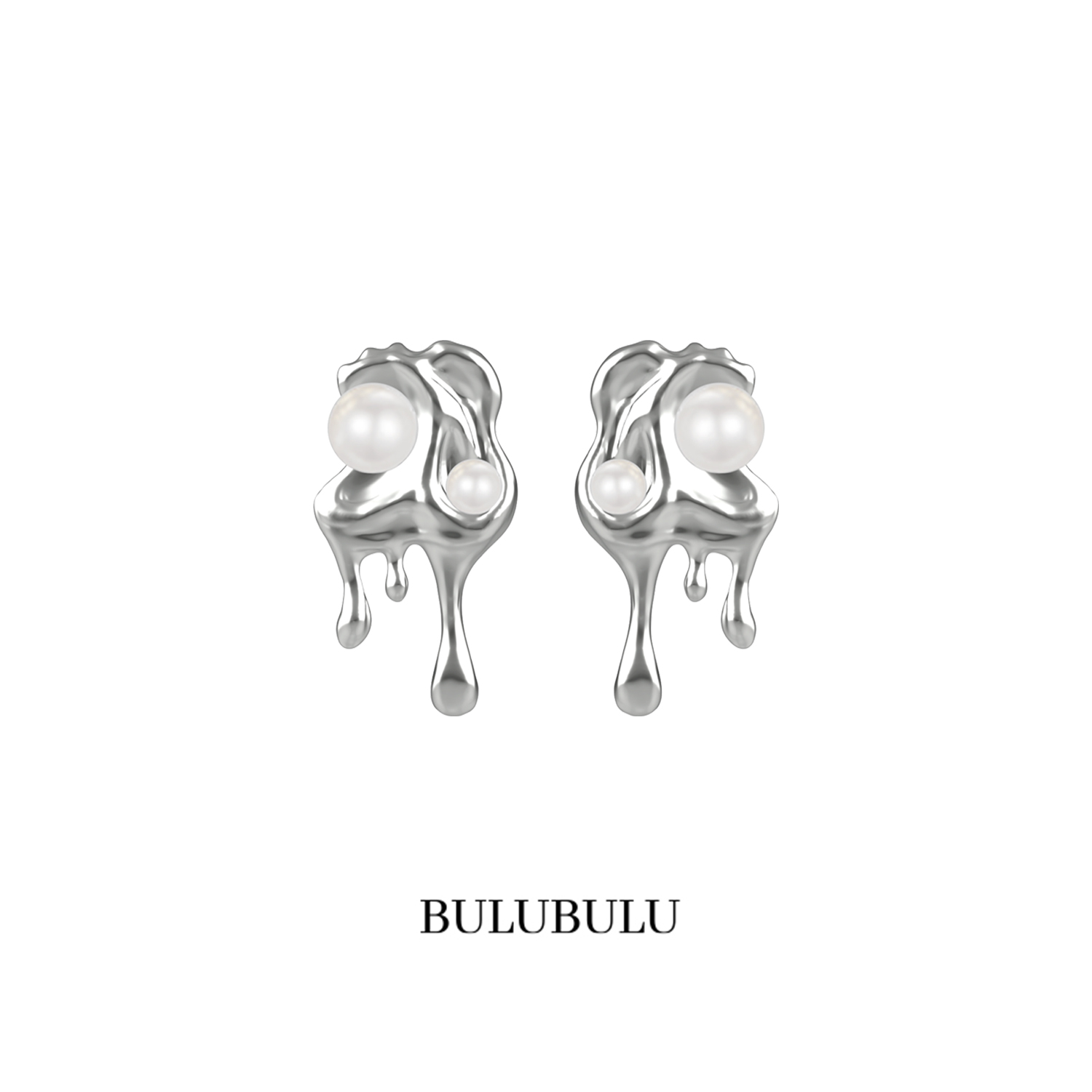 BULUBULU山间浮水系列复古小珍珠耳钉液态异型小众设计感轻奢耳饰