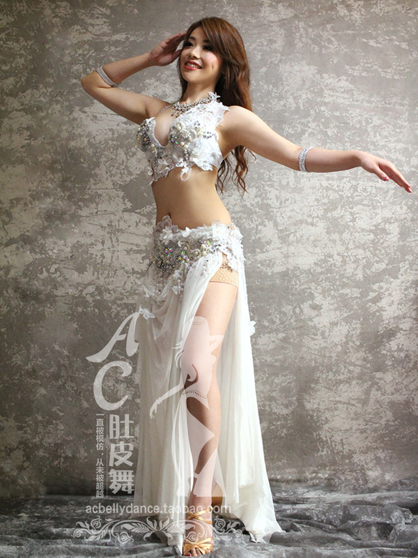AC肚皮舞蹈专业进口埃及高级定做哈南表演套装演出服9225白性感色
