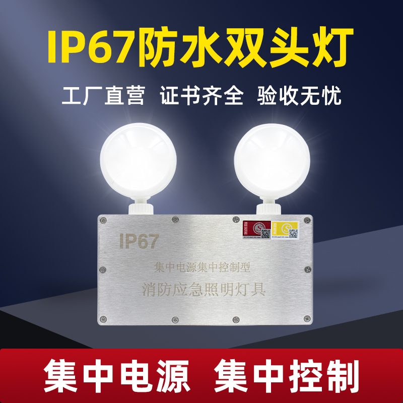 集中电源IP67防水应急照明双头灯A型DC36V24v联动消防智能系统EPS