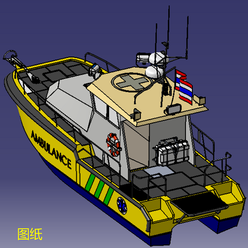 10米救护船双体船舶3D三维几何数模型图纸垂钓鱼船游艇快艇篷子船