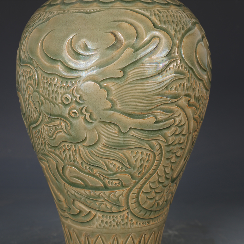 速发宋瓷收藏宋代耀州窑雕刻龙纹梅瓶仿古瓷器古董古玩宋代老瓷器