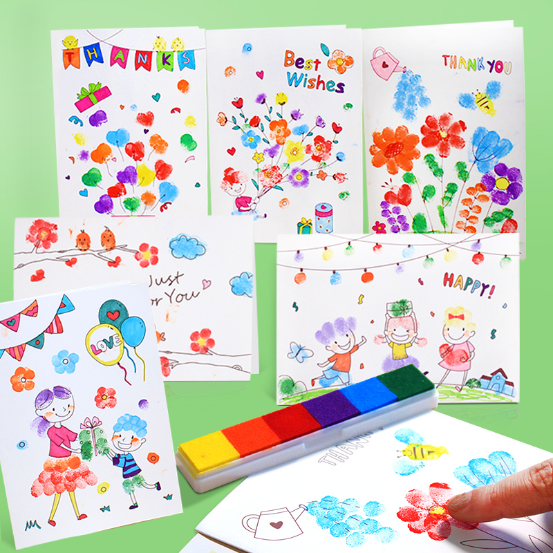 手指画贺卡手工diy制作材料 幼儿园教师节送老师生日祝福创意卡片