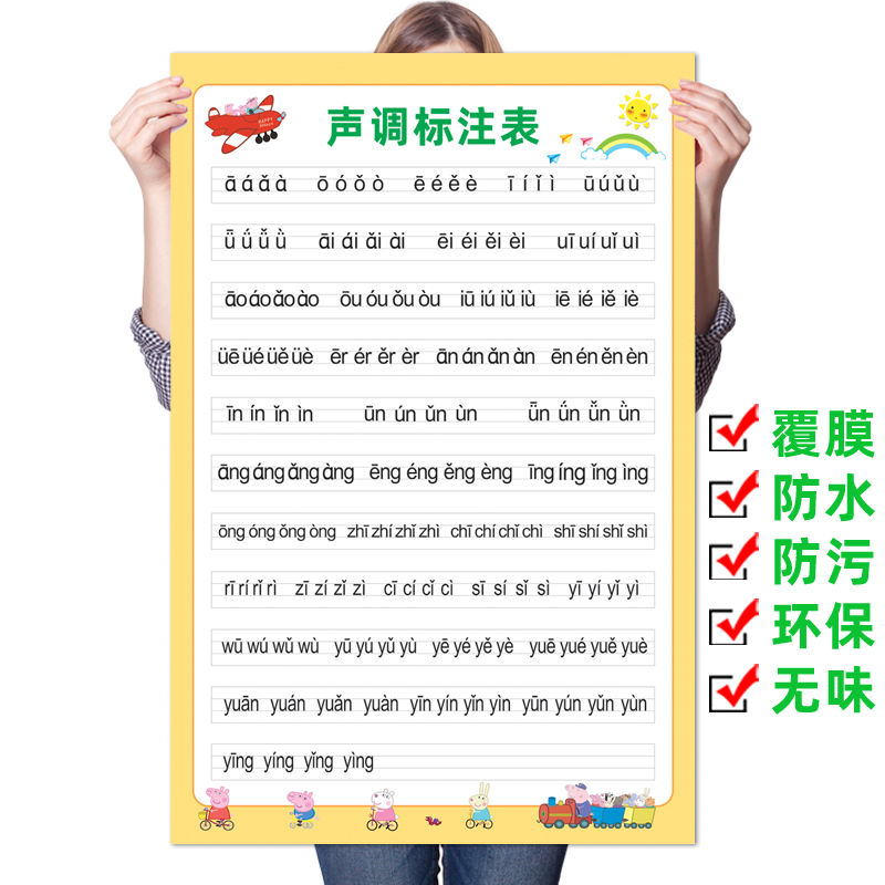 小学汉语拼音声调标注表儿童墙贴挂图整体认读拼读音节拼音字母表