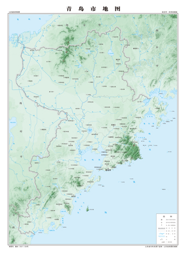 青岛市地势地图交通水系地形河流行政区划湖泊旅游铁路山峰卫星村