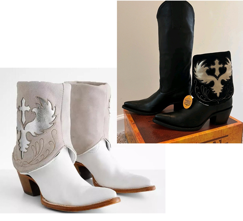 美国牛仔靴corral西部靴牛皮尖头十字架两穿刺绣白色复古骑马靴女