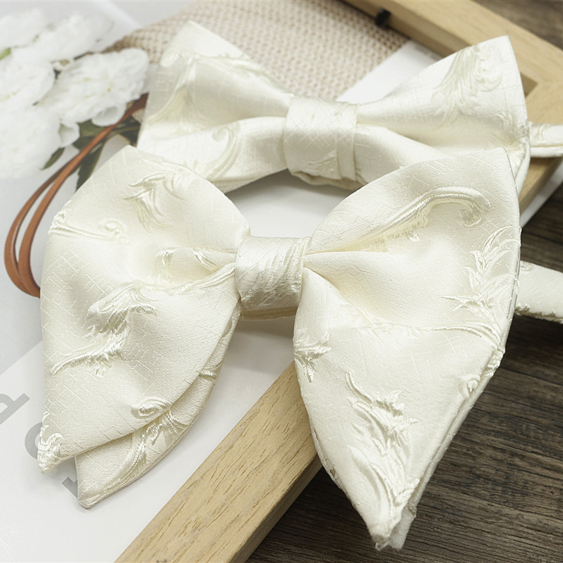 经典纯色领结复古韩版休闲新郎结婚男正装米白色花纹领带女婚庆