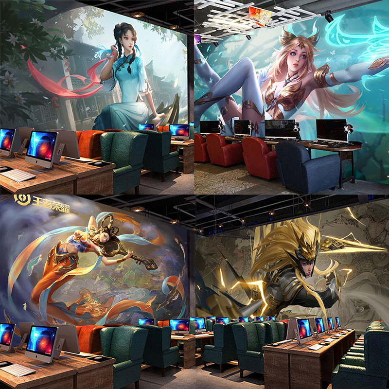 3D电竞酒店墙纸网咖网吧装修壁纸5D游戏主题英雄联盟吃鸡王者壁画