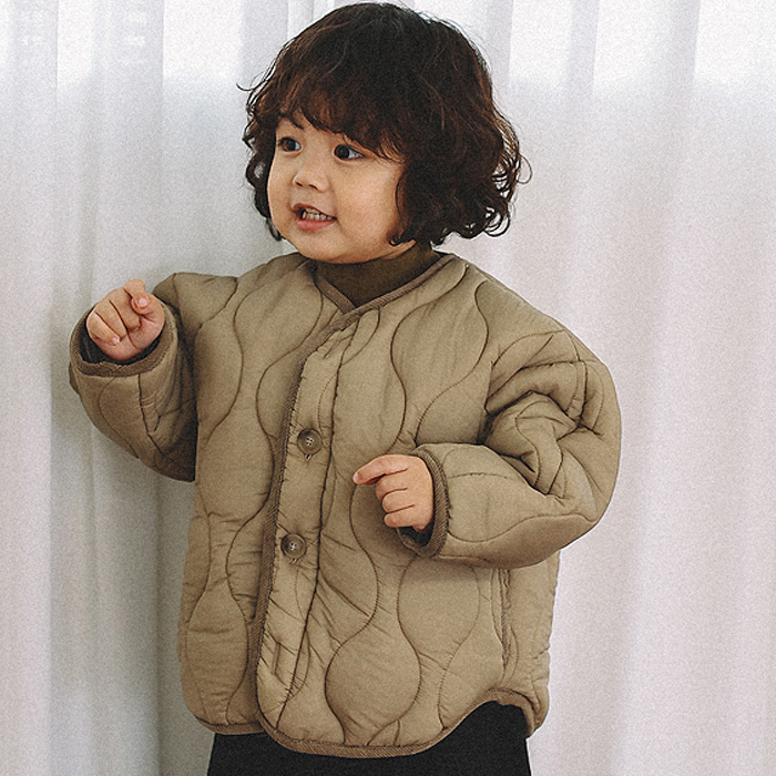现货韩国进口童装复古夹棉防风外套男女宝宝冬季柔软圆领保暖棉衣