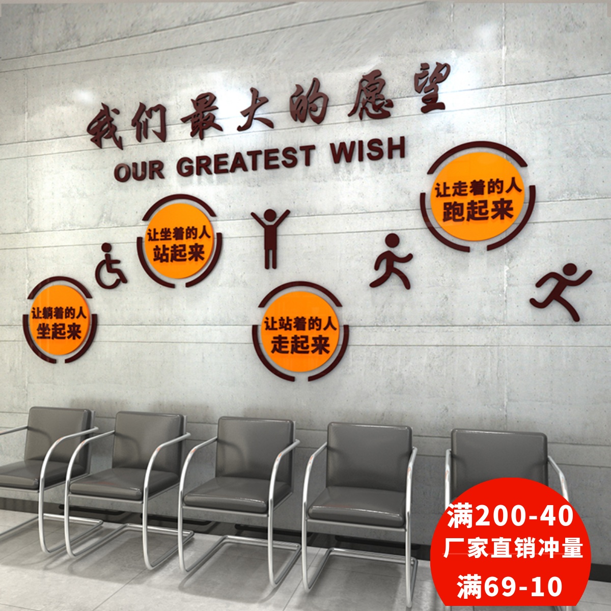 康复科文化墙3d立体最大的愿望护士护理站背景墙中医院门诊墙贴画