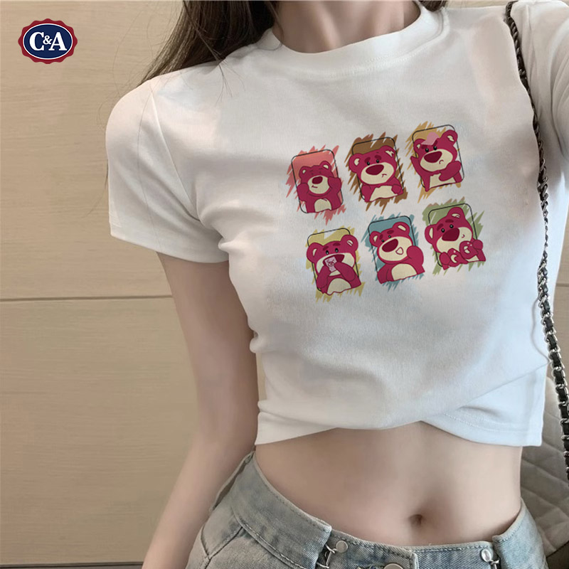 C&A圆领短袖女t恤夏装2024新款纯棉女装时髦时尚洋气设计感打底衫