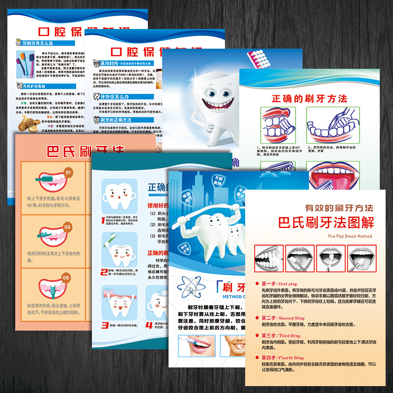 儿童刷牙方法出牙注意事项正确步骤图牙线使用保护牙齿宣传画海报