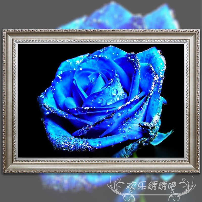 蓝色玫瑰十字绣大全新款轻奢客厅卧室花卉系列钻石贴画学生手工绣