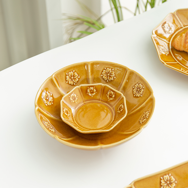 日式家用陶瓷5英寸吃米饭碗碟鱼盘子组合可爱卡通招财猫咪餐具