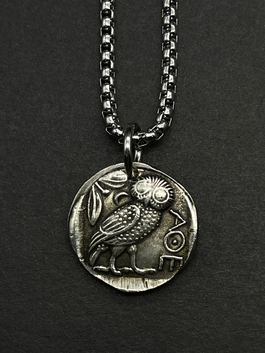复刻希腊银币镀银智慧女神雅典娜项链猫头鹰古币吊坠水瓶座守护神
