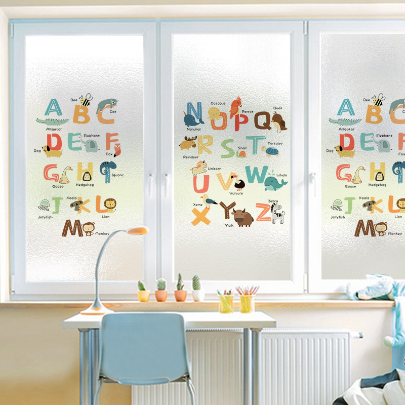 儿童房窗户贴纸透光不透明可爱卡通早教学校班级静电磨砂玻璃贴膜