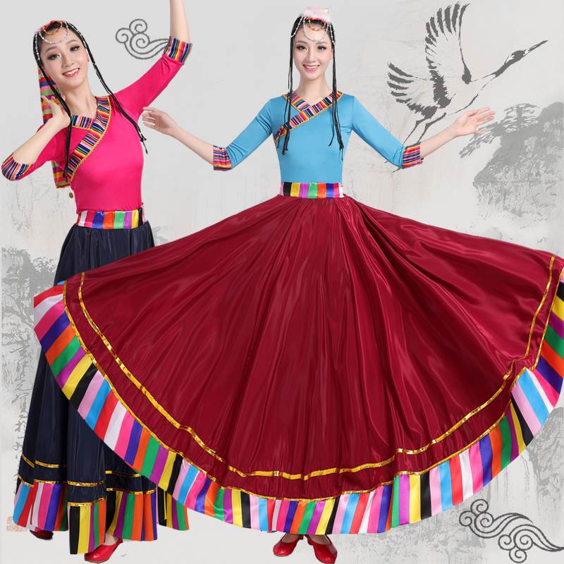 藏族舞蹈演出服装女成人广场舞表演新款套装民族风长裙分体两件套
