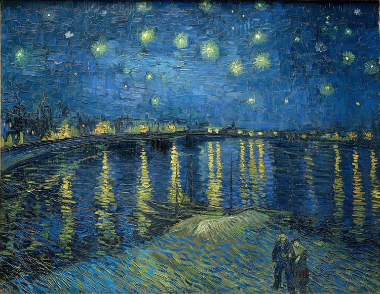罗纳河上的星夜梵高 满天星斗下的罗纳河 隆河的星夜