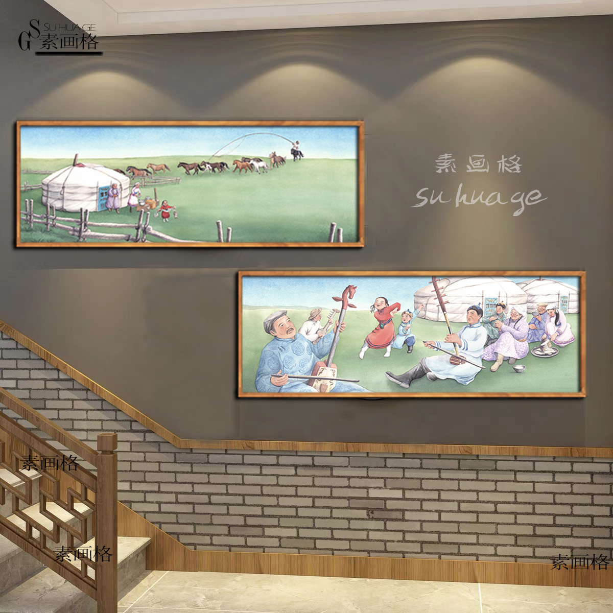 民族风饭店墙面装饰画蒙古人生活习俗海报墙贴蒙餐餐厅简约壁画60