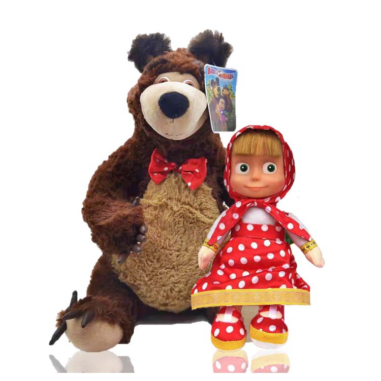 热卖爆款俄罗斯大眼睛娃娃玛莎女孩与熊bear毛绒玩具含音乐动漫