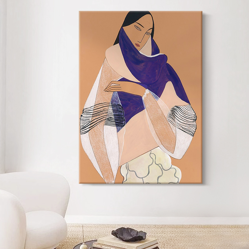 毕加索抽象人物手绘油画简约侘寂风客厅装饰画小众高级感玄关挂画