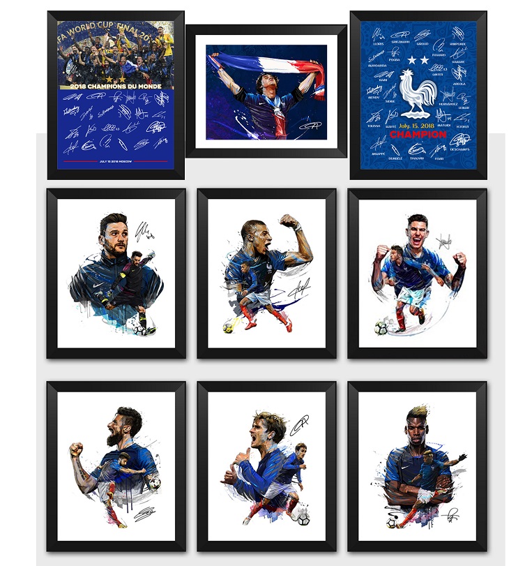 世界杯法国夺冠全队签名相框 姆巴佩2018年世界杯法国队冠照片墙