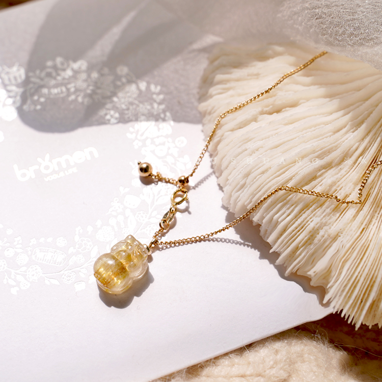 天然貔貅 金发晶钛晶吊坠黄水晶14k锁骨链不褪色正品礼物 女项链