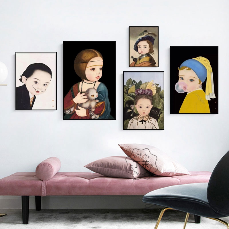客厅沙发背景墙新款恶搞世界名画戴珍珠耳环的少女艺术创意装饰画