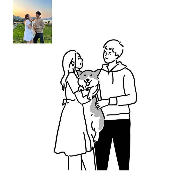INS手绘Q版卡通人物形象简笔画头像情侣婚礼漫画照片画头像定制