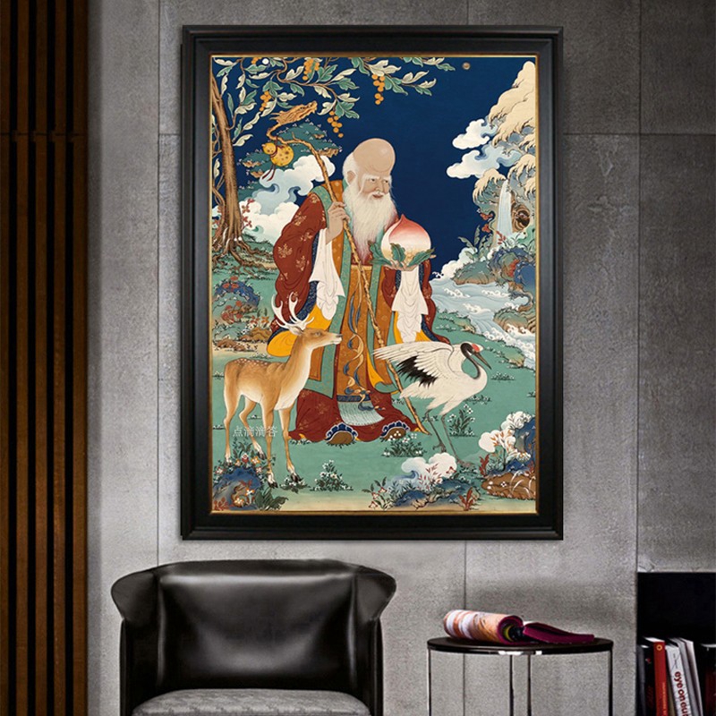藏式唐卡和谐四瑞钻石画2023新款客厅满钻贴钻十字绣长寿老人画像