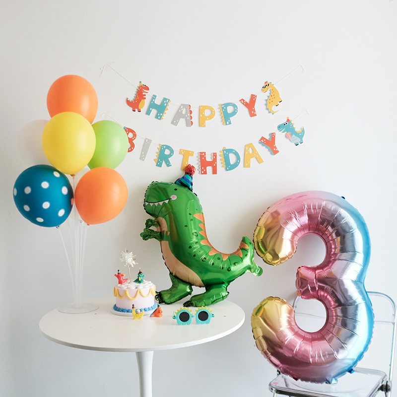 ins可爱彩色恐龙主题野餐聚会宝宝儿童周岁派对生日背景布置装饰