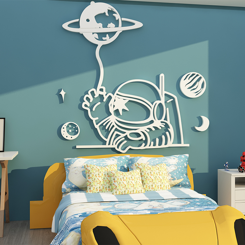 儿童房间布置卧室墙面装饰床背景太空人宇航天员男孩贴画主题环创