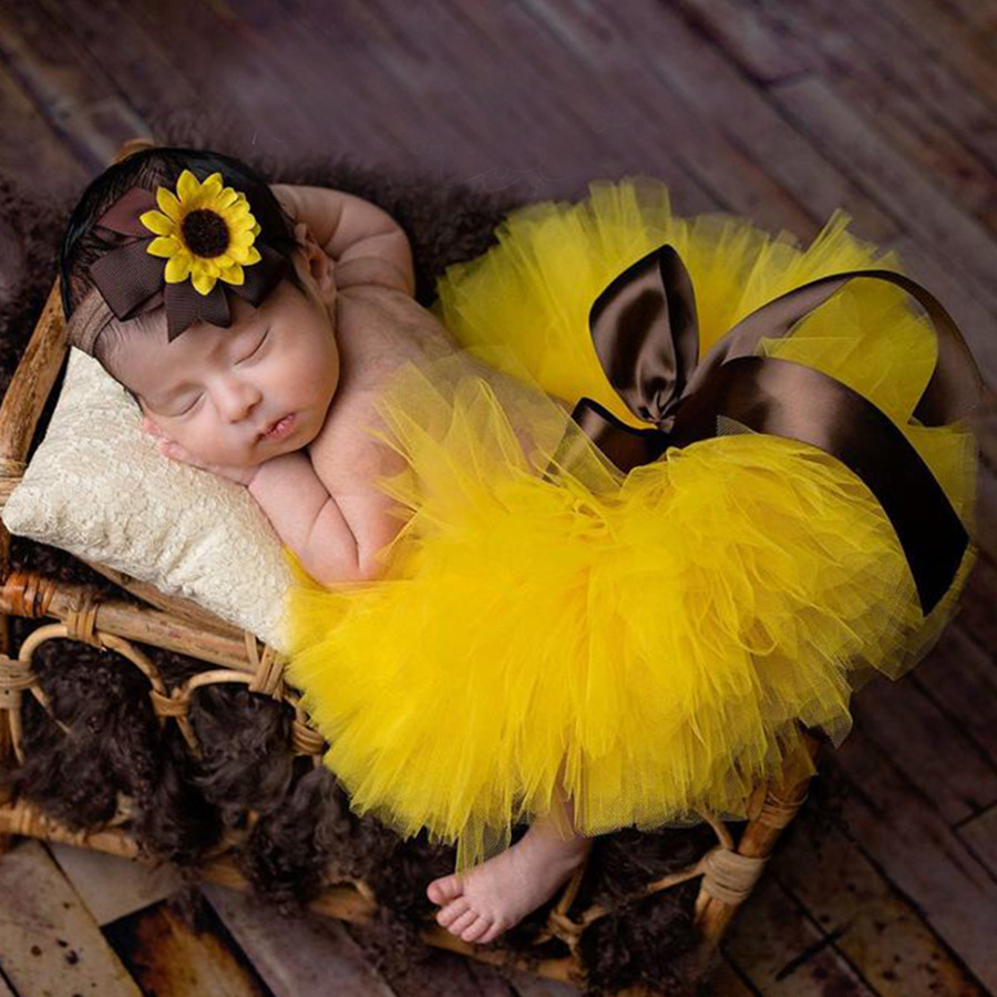 婴儿摄影服装向日葵头饰蓬蓬裙新生儿拍照裙子宝宝满月百天照服饰