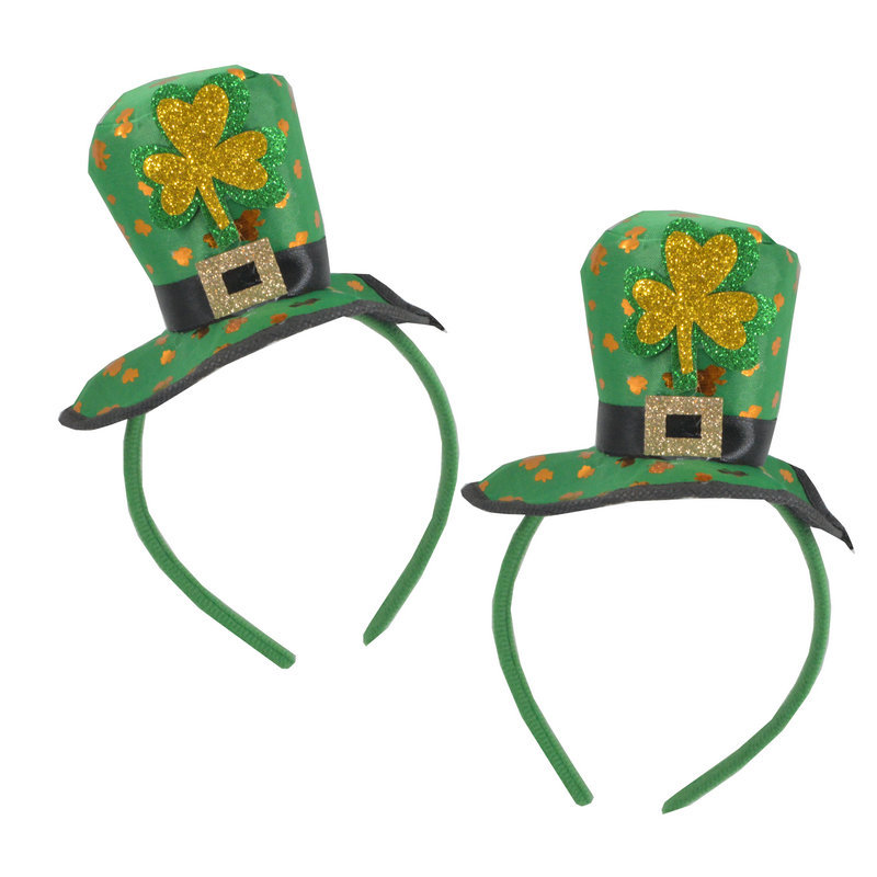 爱尔兰三叶草发饰圣帕特里克节国庆绿色拉花头箍绿色帽子头饰发带