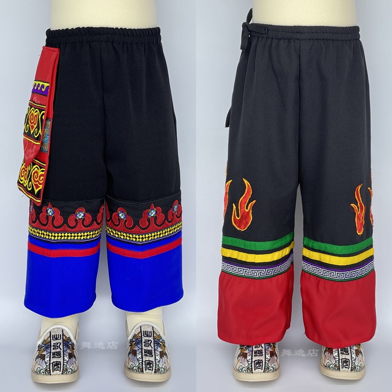 彝族舞蹈演出服装 火把节苗族男童装单裤子 壮族少数民族生活服饰