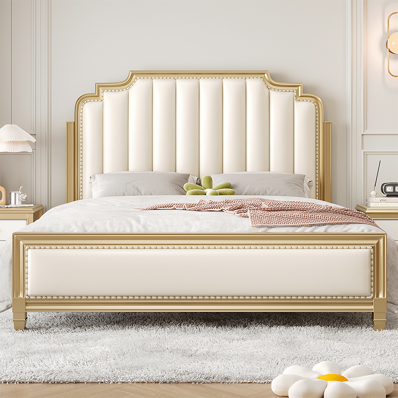 头层牛皮美式床轻奢实木床2米x2米2主卧大床高端大气双人法式1.8m