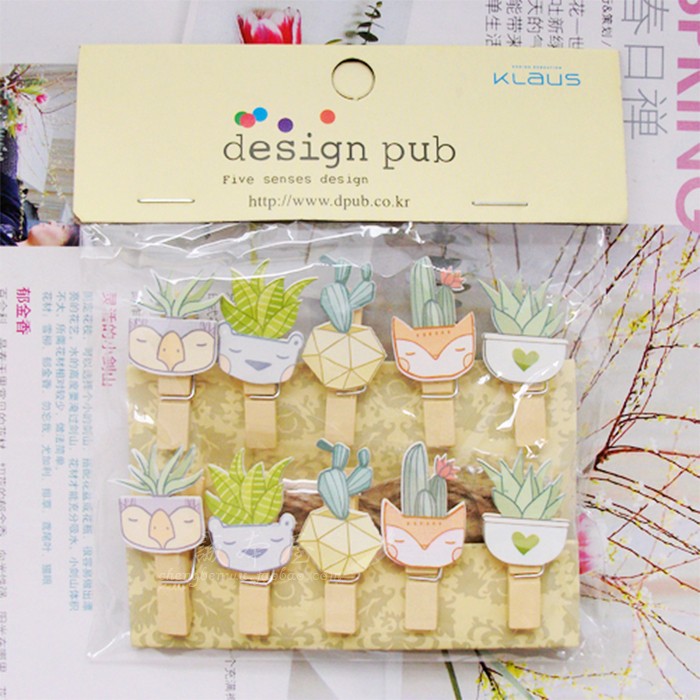 一件包邮卡通植物仙人掌芦荟夹幼儿园花店卡片夹挂照片墙小木夹子