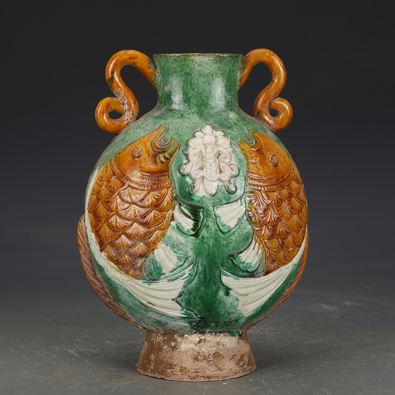辽三彩雕刻壶古董古玩收藏品手工摆件出土瓷器老物件