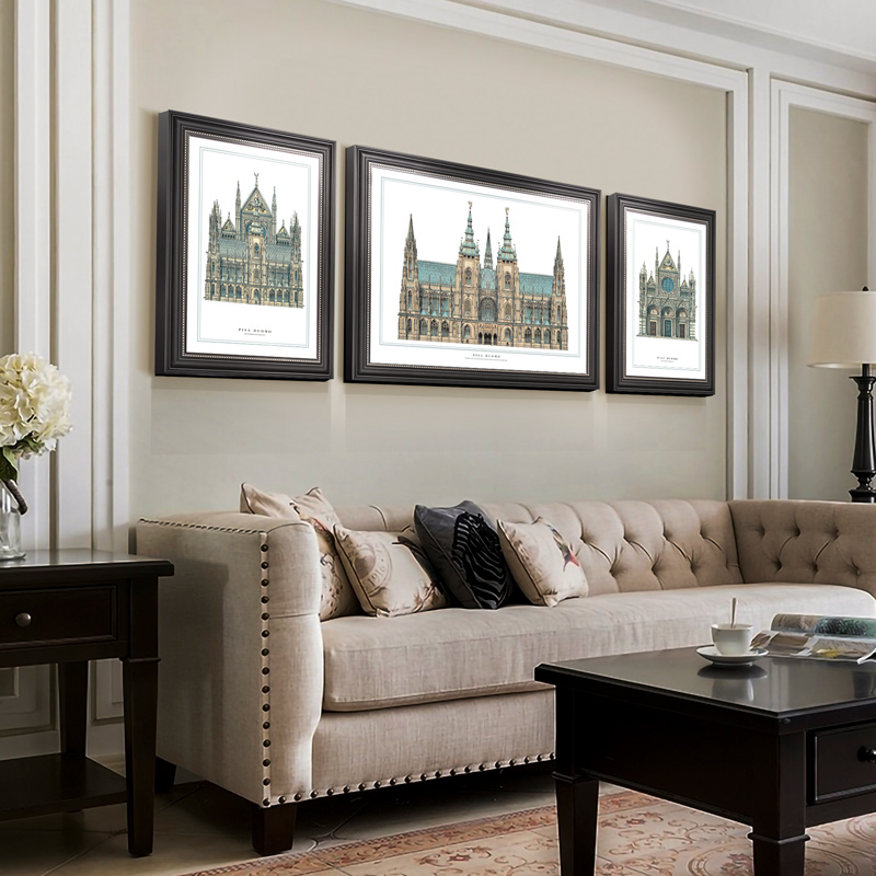 美式建筑装饰画客厅沙发背景墙挂画餐厅推荐壁画复古油画欧式城堡