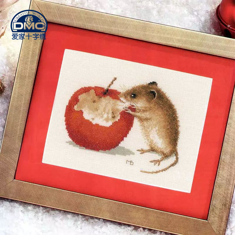 DMC新款动物图案十字绣套件客厅 卧室 印花  小老鼠吃苹果