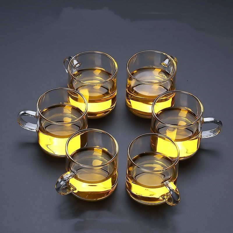 玻璃小茶杯家用简约透明耐热加厚品茗杯功夫茶具带把主人杯茶碗