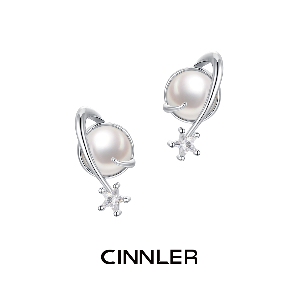 CINNLER 蒋依依同款 伴星系列星星锆石气质简约小众设计珍珠耳钉