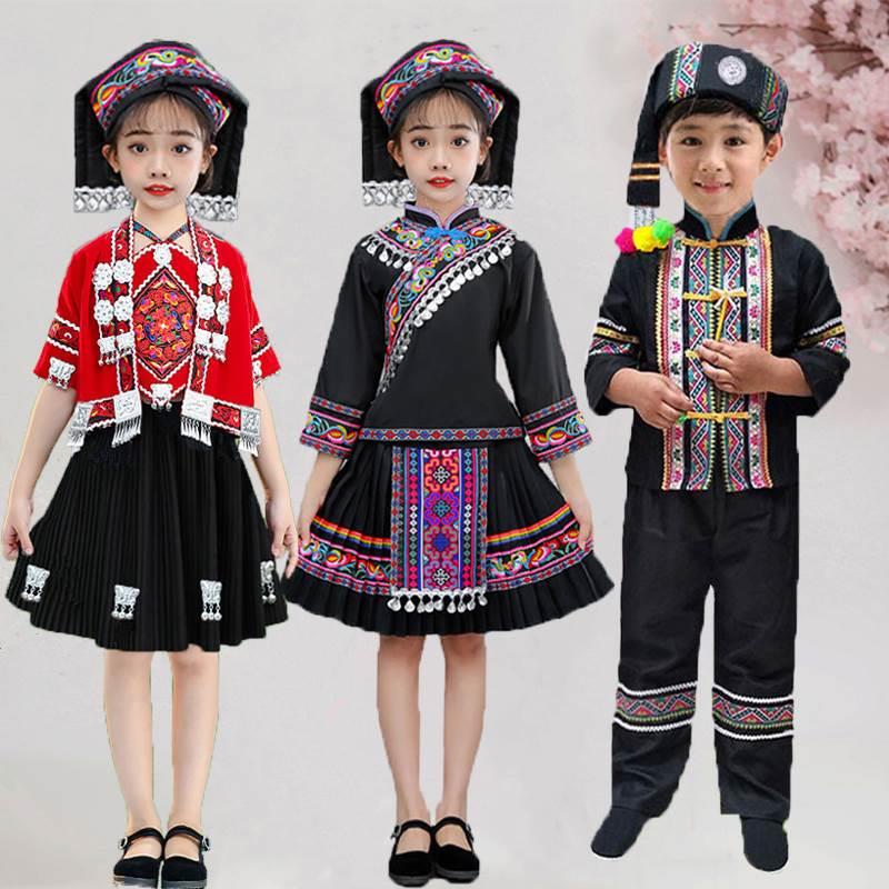 云南儿童民族服装拉祜族舞蹈服哈尼族男女童布朗族舞台表演出服饰