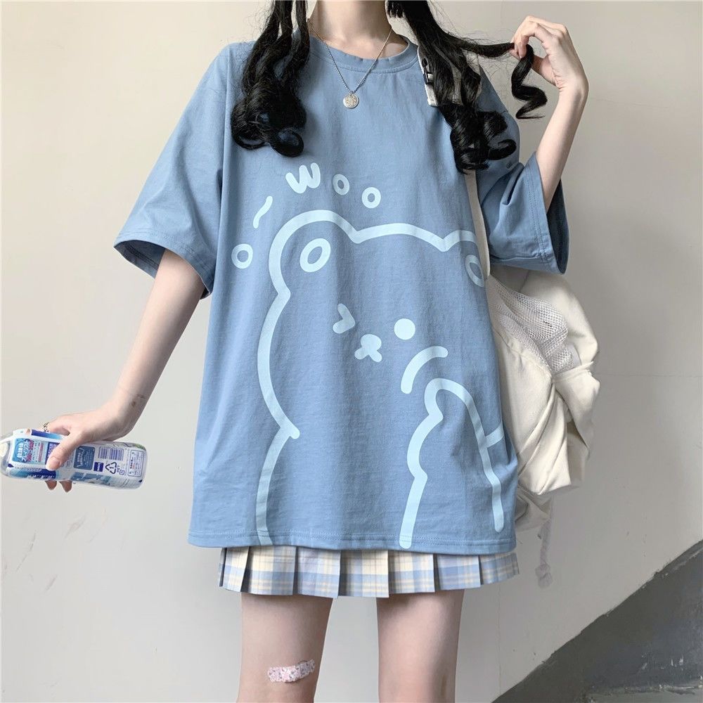 韩版夏季宽松短袖t恤女学生日系软妹可爱炸街ins学院风百搭上衣潮
