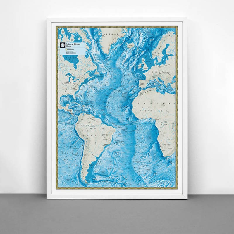 太平洋大西洋印度洋北冰洋海底地形图画布办公室教室装饰厚布画芯