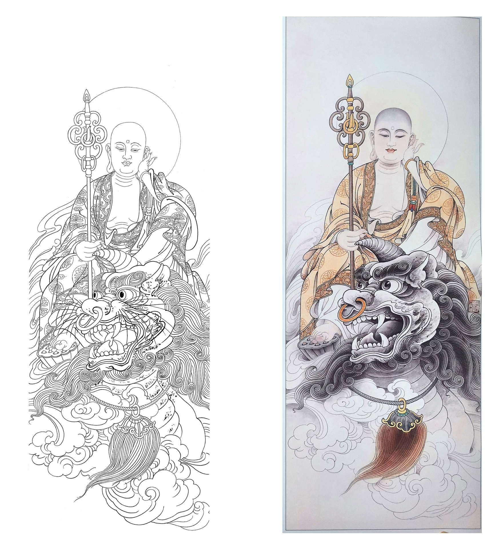 工笔画底稿4尺6尺观音佛像竖副高清白描2#地藏王菩萨打印稿宣纸稿