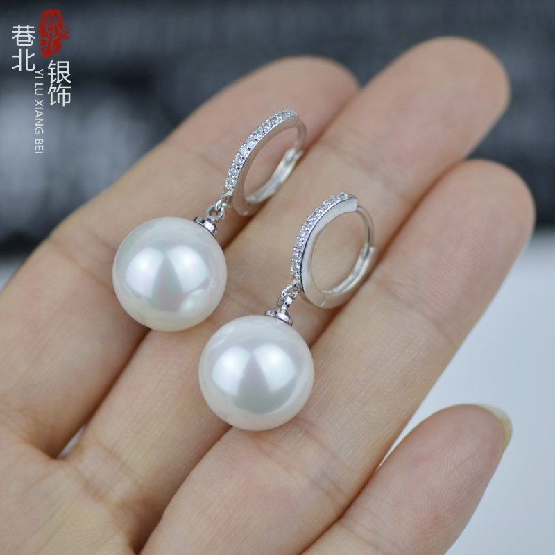 S925纯银大颗珍珠耳环韩版时尚女耳圈耳扣长款2021新款防过敏耳坠