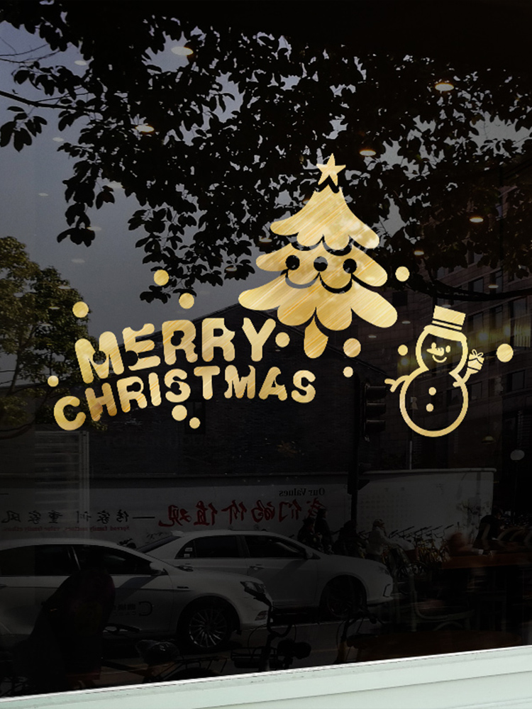 圣诞节装饰品金色麋鹿玻璃贴纸店铺橱窗装扮店面场景布置静电贴纸