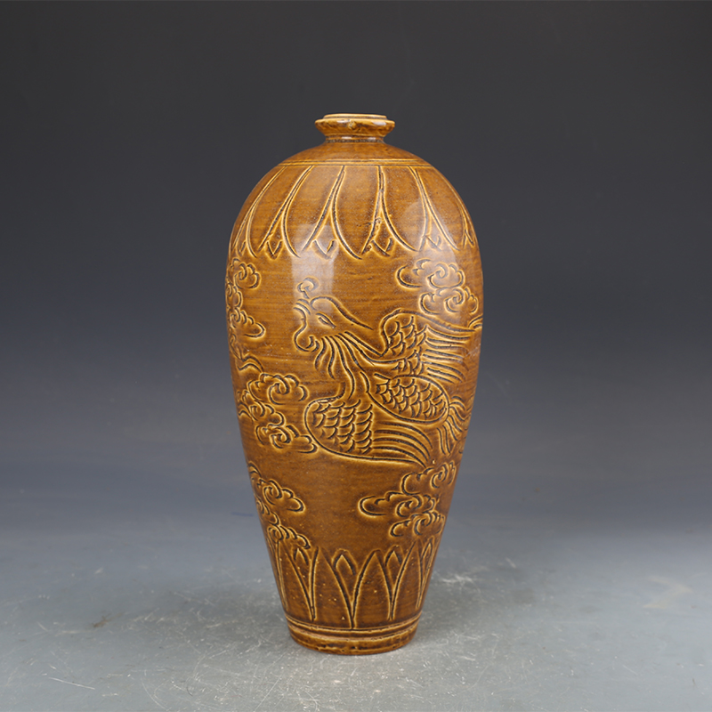 花瓶宋瓷收藏吉州窑褐色釉凤纹梅瓶古董古玩宋代老瓷器旧货收藏